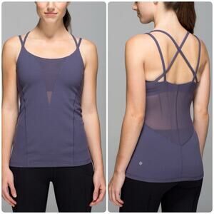 LULULEMON Exquisite Mesh Tank Top Nightfall Deep Blue Purple Built In Bra Size 4